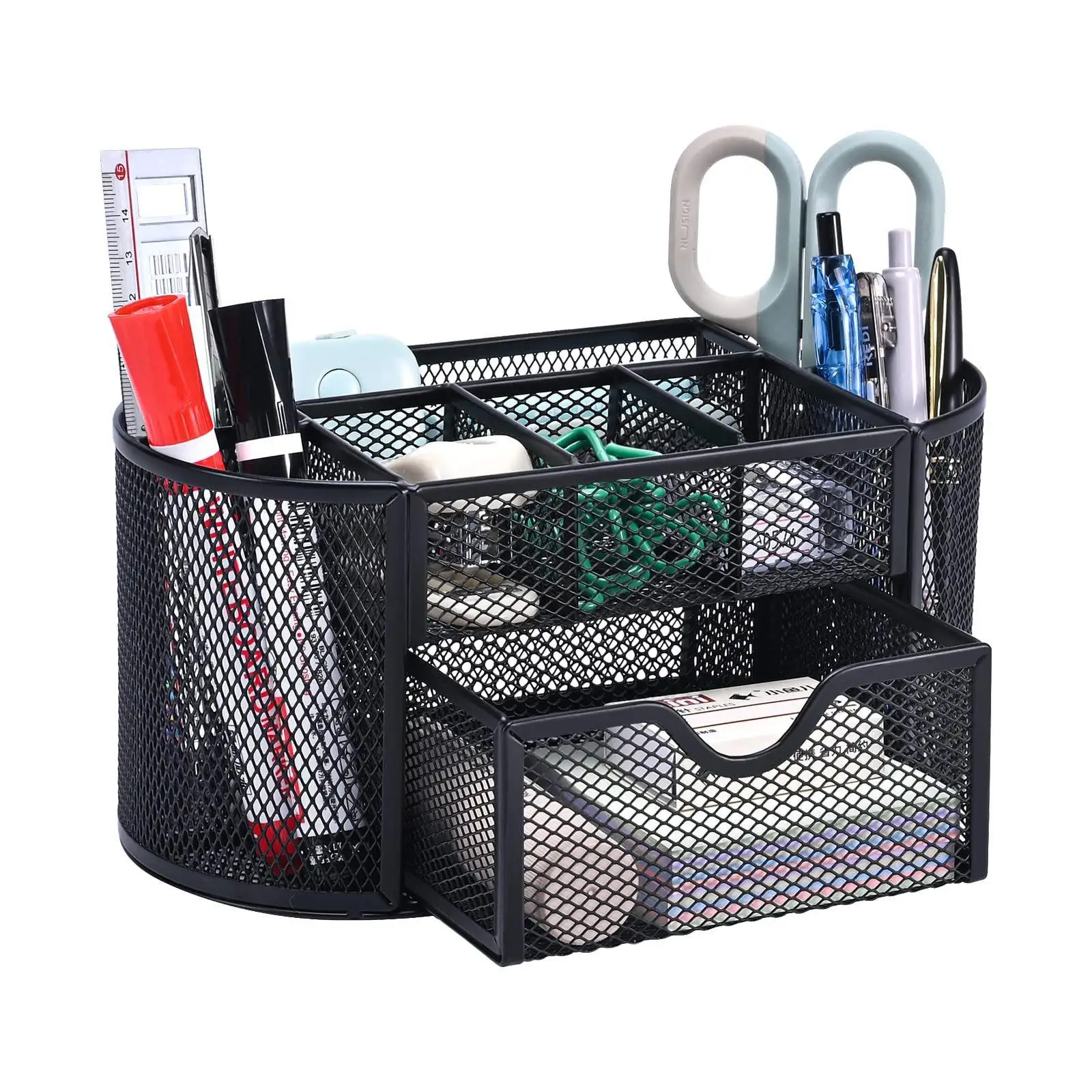 1 Set 9-Fächer Metall-Schreibtischorganizer Stiftehalter Schwarz, Multifunktionale Schubladenartige Aufbewahrungsbox für Büro und Zuhause, Kreative Stiftebox für Schreibtischorganisation, Geschenk für