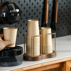 Disposable Cup Storage Holder Modern Walnut Mug Display Stand Organizer Rack Shelf Water Tea Cups Wood Dispenser