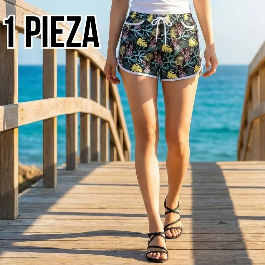 Short Playero para Dama - Diseño Tropical Fresco con Jareta