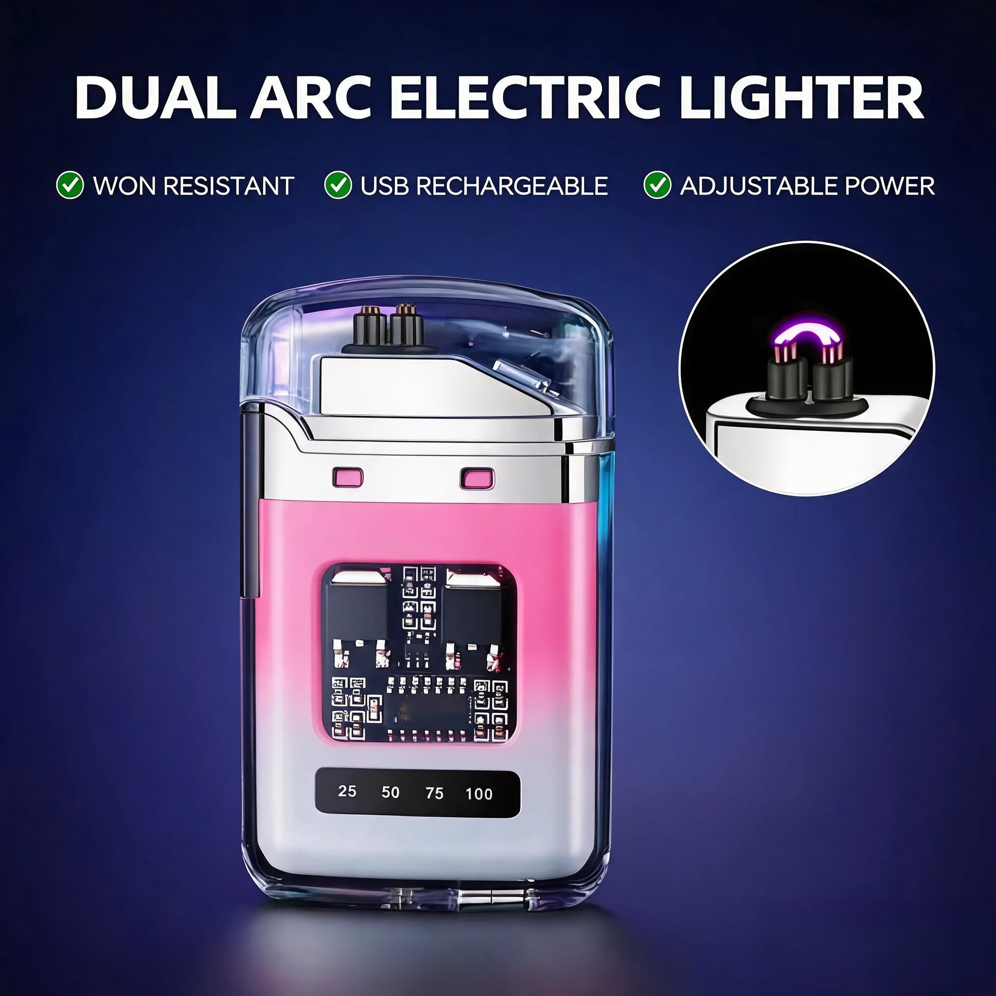 Rechargeable Pulse Arc Lighter Windproof Waterproof Transparent Gradient Shell Cool Electronic Lighter Perfect Gift for Men image 4