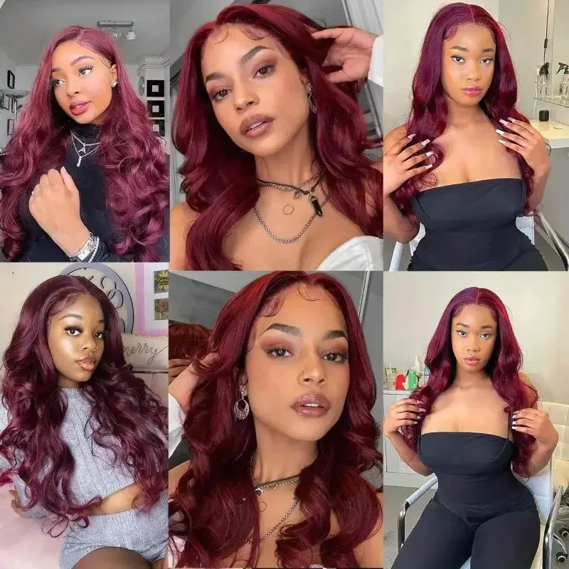Body Wave Human Hair Wigs Burgundy 13x6 Hd Lace Frontal Human Hair Wigs 13X4 Transparent Colored Red Lace Front Wig For Women