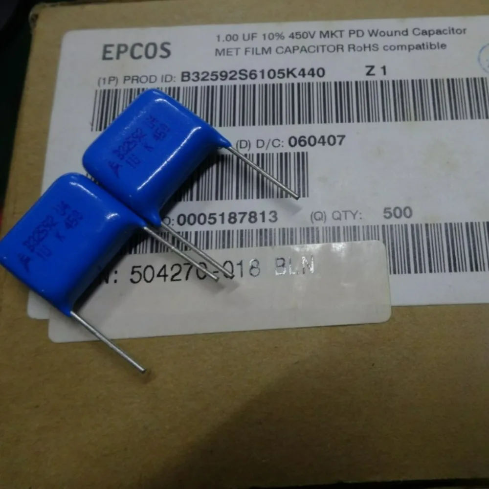 

10pcs/lot EPCOS MET 1.0uf 450V 1uf 1u0 105 K Brand New 15mm Film Capacitor B32592S6105K