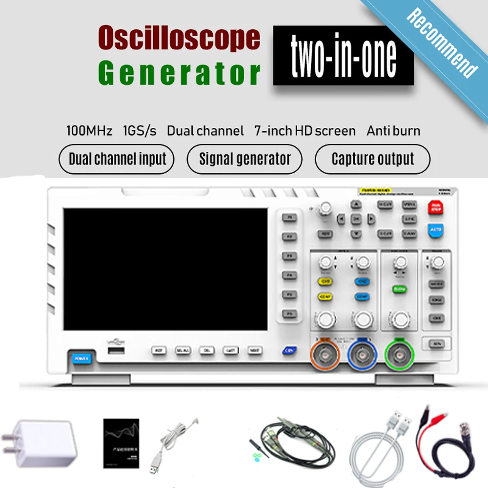 FNIRSI 1014D Oscilloscopio digitale Generatore di segnale di ingresso a doppio canale 2in1 100 MHz * 2 Larghezza di banda analogica Frequenza di campionamento 1GSa/s