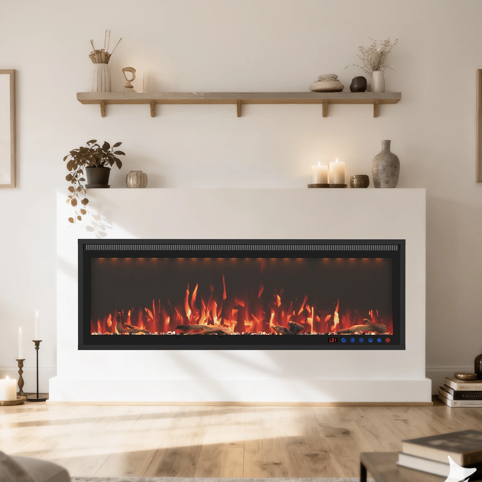 

50 inch WiFi Wide Recessed and Wall Mounted Electric Fireplace for Modern Living Room or Bedroom 750W/1500W Heating Output