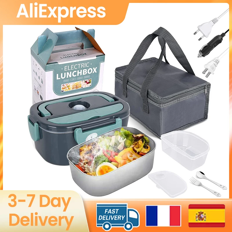 2in1 Electric Heating Lunch Box Car+Home 220V 1.5L 60W Portable Stainless Steel Liner Bento Lunchbox Food Container Bento Box