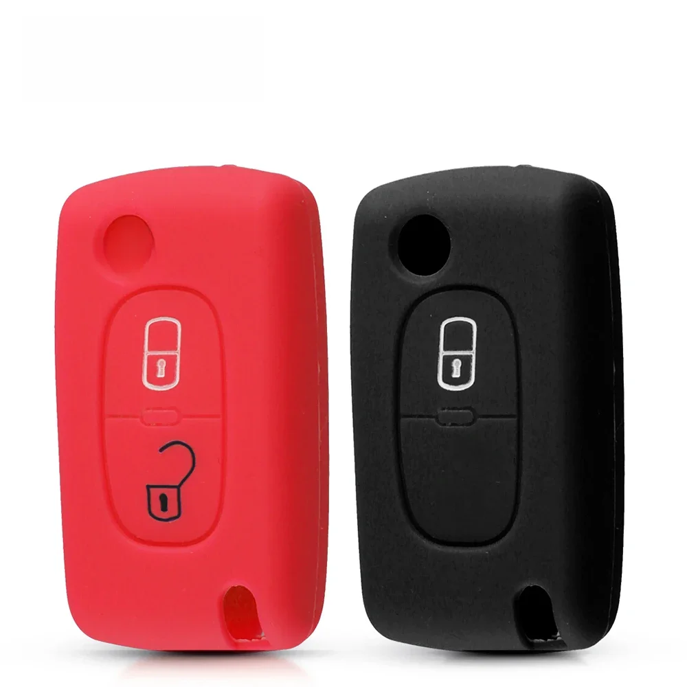 KEYYOU pour Peugeot 207 307 308 407 607 807 pour citroën C1 C2 C3 C4 C5 C6 Berlingo Picasso 2 boutons étui porte-clés de voiture en Silicone