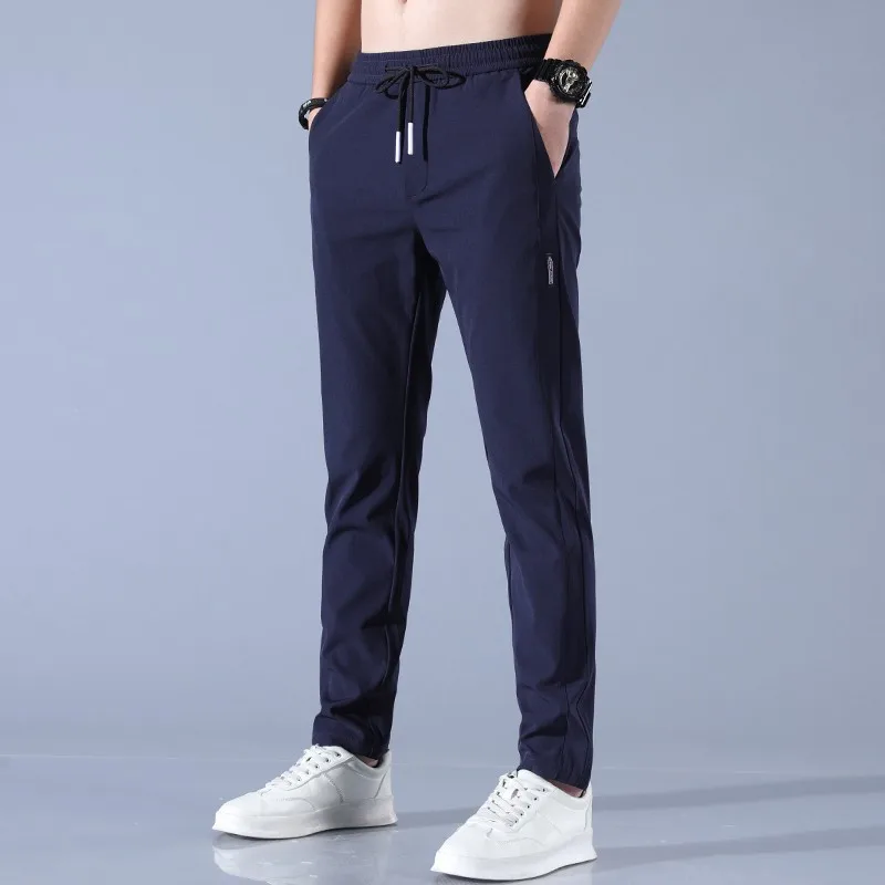 2023 Summer Men's Casual Pants Ice Silk Thin Sports Pants Men's Elastic Straight Trousers Breathable Quick-drying Pants Drop