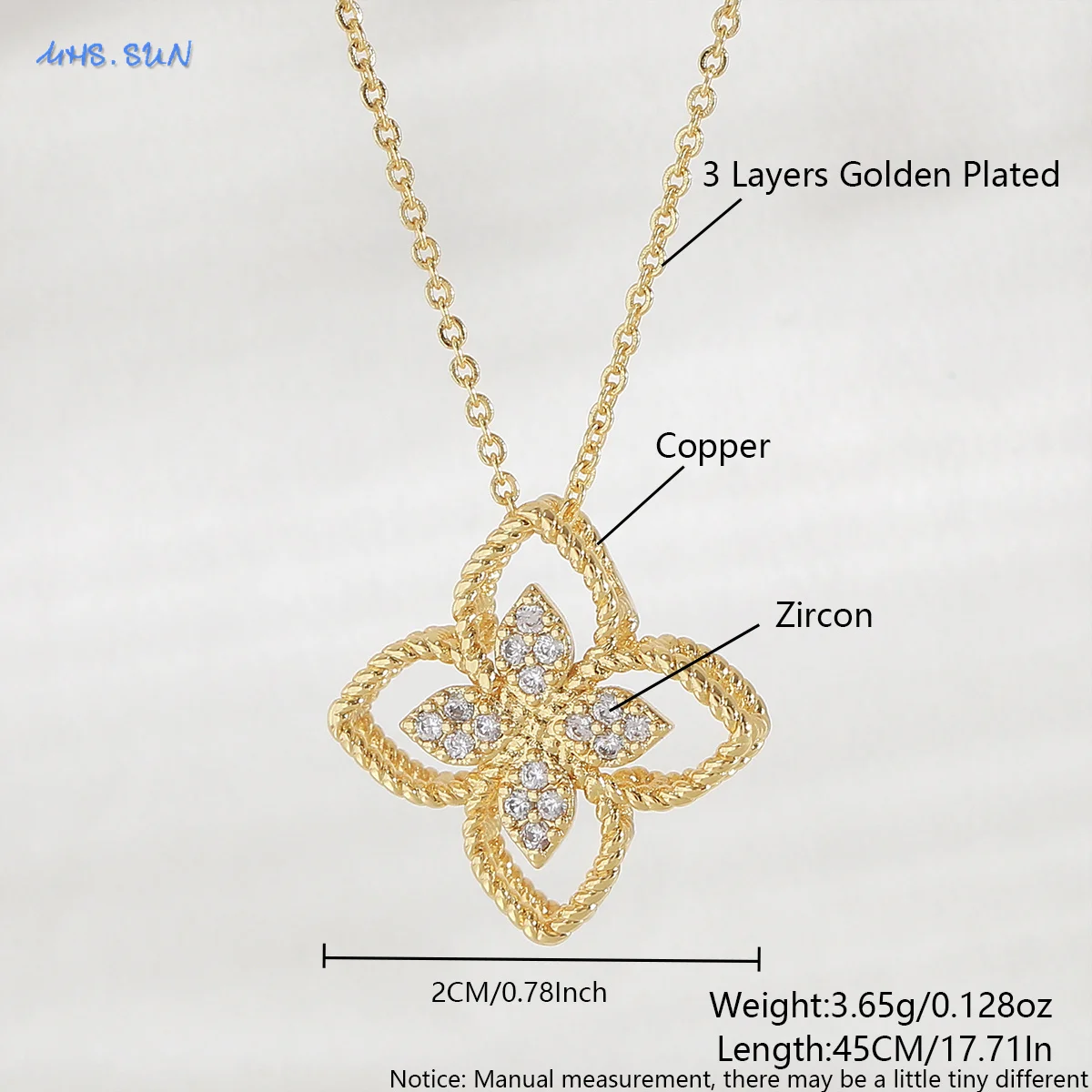 SUNSLL مكعب زركونيا أربع أوراق البتلة قلادة القلائد للنساء الفتيات مطلية بالذهب زهرة المختنق سلسلة مجوهرات هدايا 1 قطعة #3