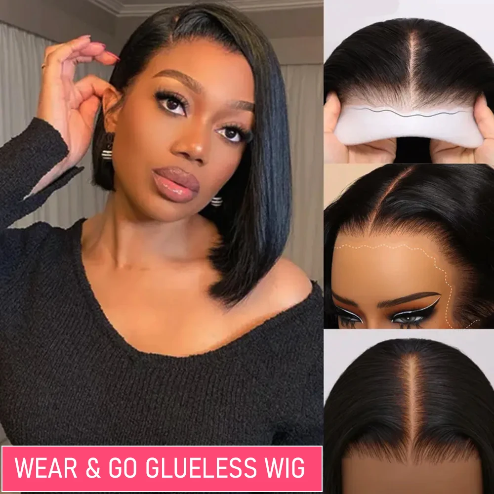 

Wear and Go Glueless Bob Wig Straight 13x4 Lace Frontal Black Bob Pre-Everything Lace Wig For Summer 180% Density Bob Human Hair