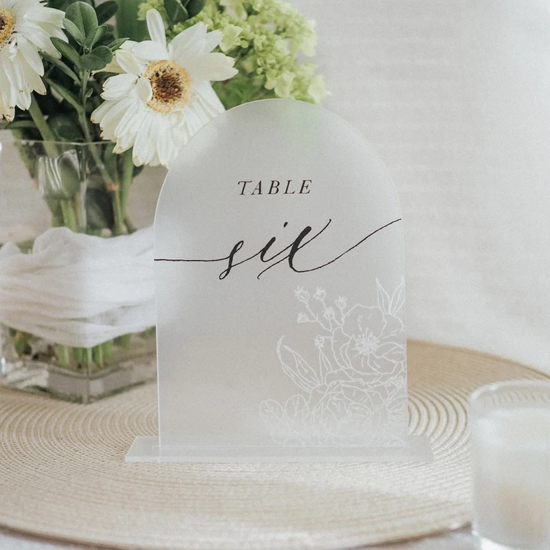 

Modern Arched Frosted Acrylic Table Numbers with Floral Details Luxury Modern Wedding Decor Table Numbers