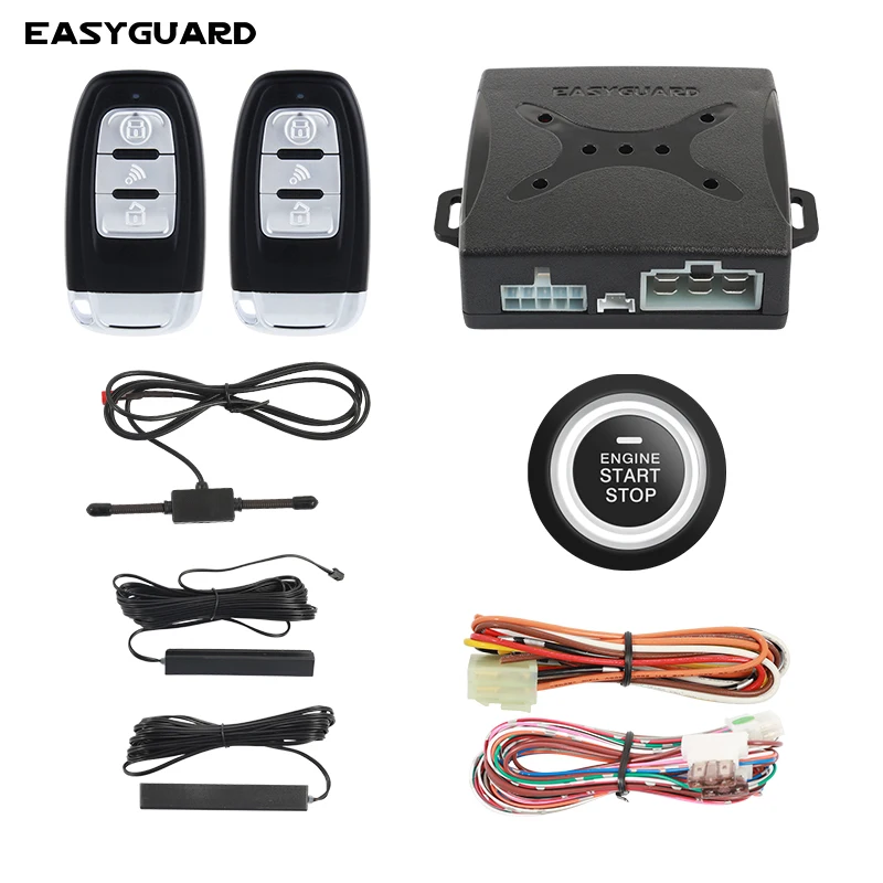 EASYGUARD EC003-1 Universal PKE Car Alarm with Push Start Button & Remote Start for Key Start 12V Vehicles