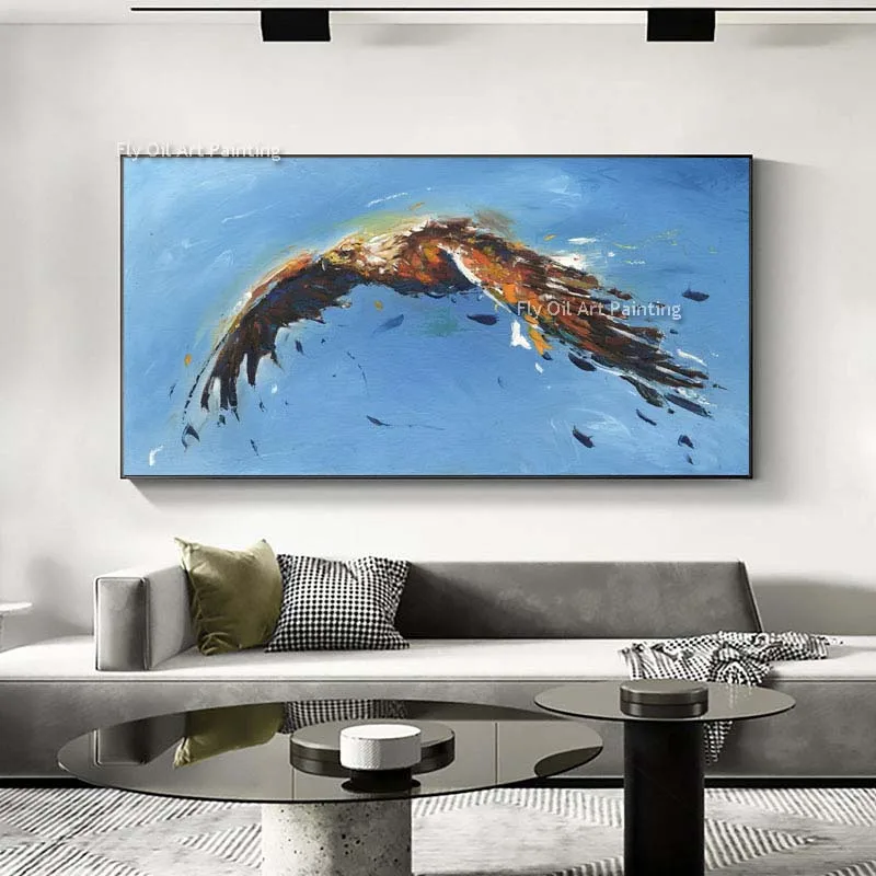 Abstract Golden Eagle Bird In Flight Original Hand Painted Oil Painting Artwork Eagle Flying In The Sky Canvas Wall Decor Art