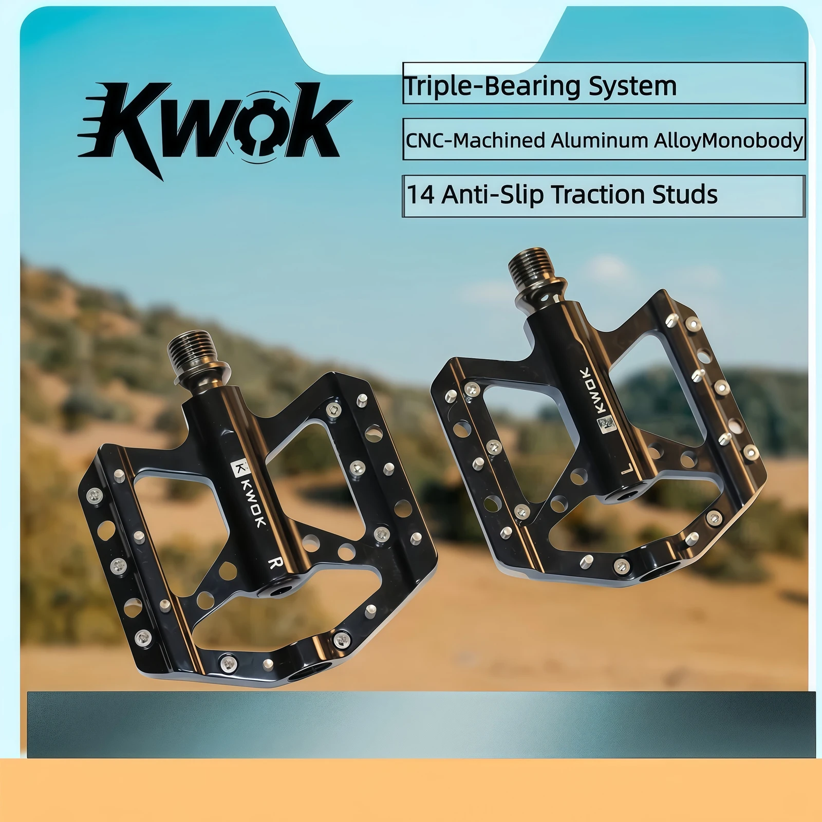 

Kwok Bicycle Pedals Ultralight MTB Road Pedals 3 Bearing Bike Pedals Aluminum Alloy Non-slip Pedal Light Weight Cycling Platform