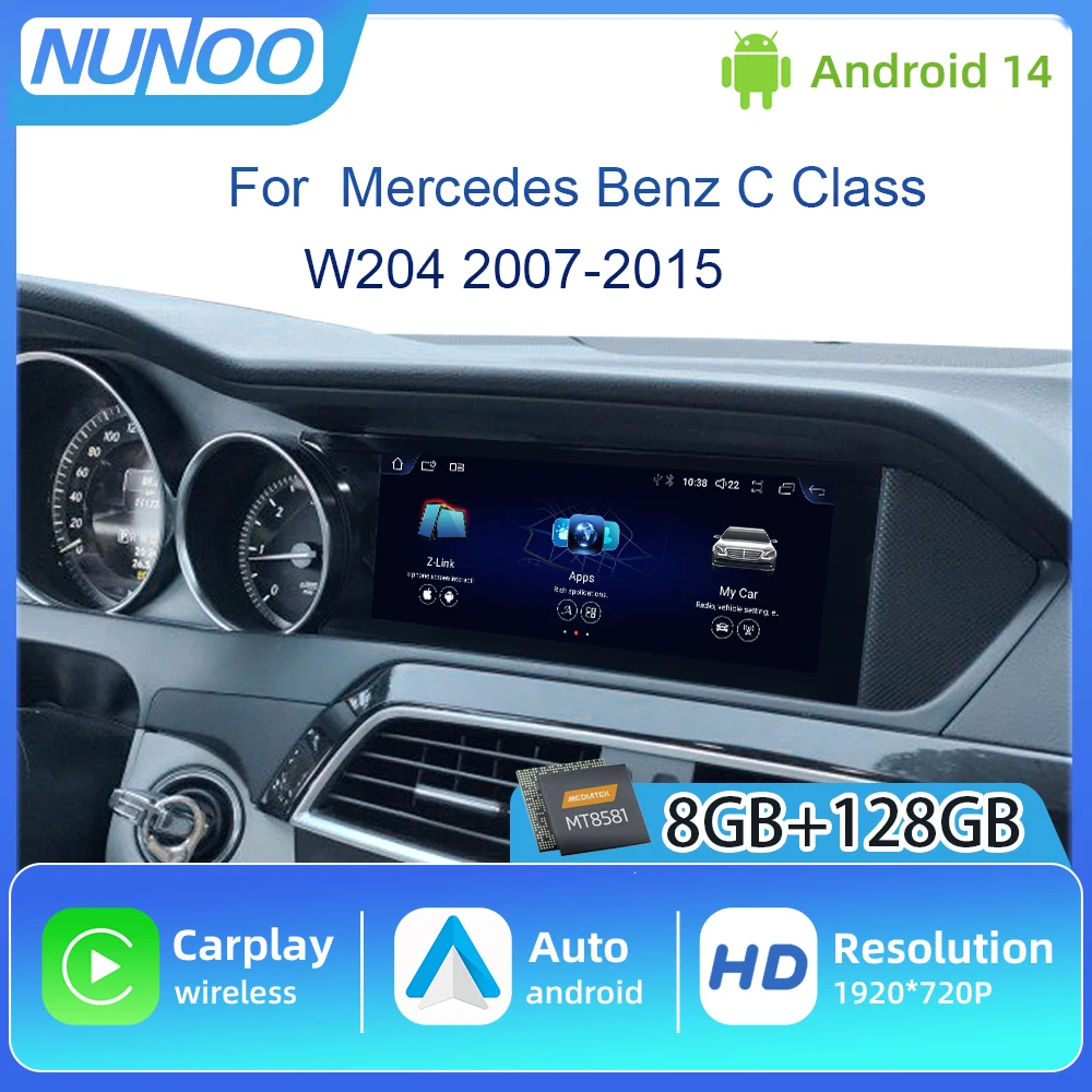 Android 14 Kabelloses Multimedia-Carplay für Mercedes Benz C-Klasse W204 2007-2015 Auto-Stereoanlage Navi GPS WLAN Haupteinheit