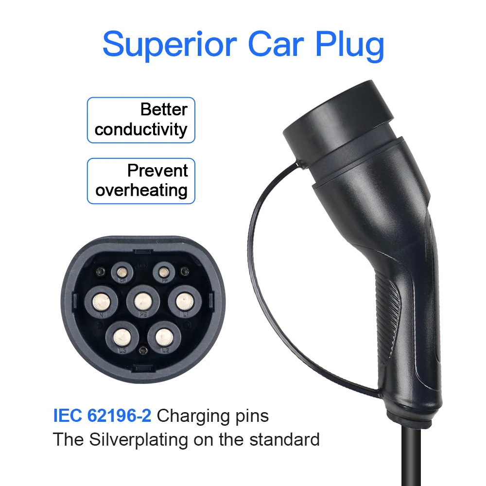 EV Charging Cable 16A/32A 1P/3P 3.6kW/7.2kW/11kW Type 2 EVSE Charging Station Female to Male Plug With EV Cord 3M/3.5M