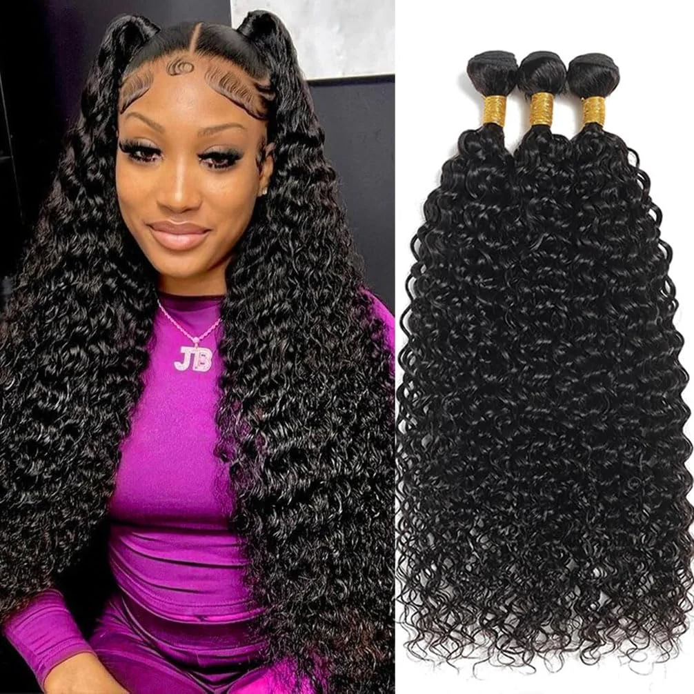 

Наборы волос Deep Wave из натуральных человеческих волос, кудрявые, 32 дюйма, бразильские, необработанные, 100% натуральные, двойная трессировка, для наращивания