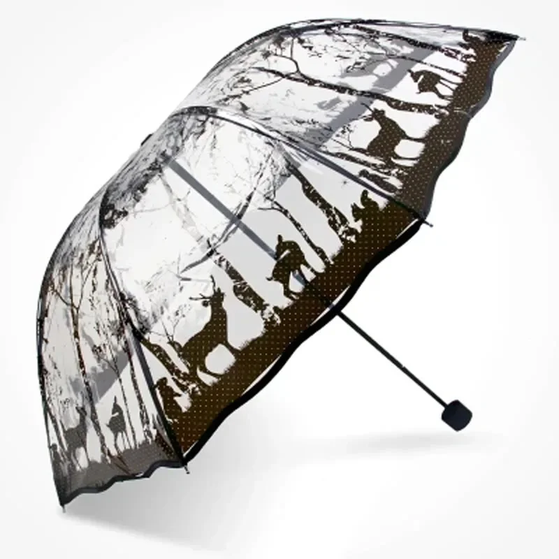 Osobowość zagęszczona Parapluie trzystopniowe przezroczysta księżniczka parasolka róża jeleń PVC jasne kobiety mężczyźni parasole przeciwdeszczowe Parasol — zdjęcie 2