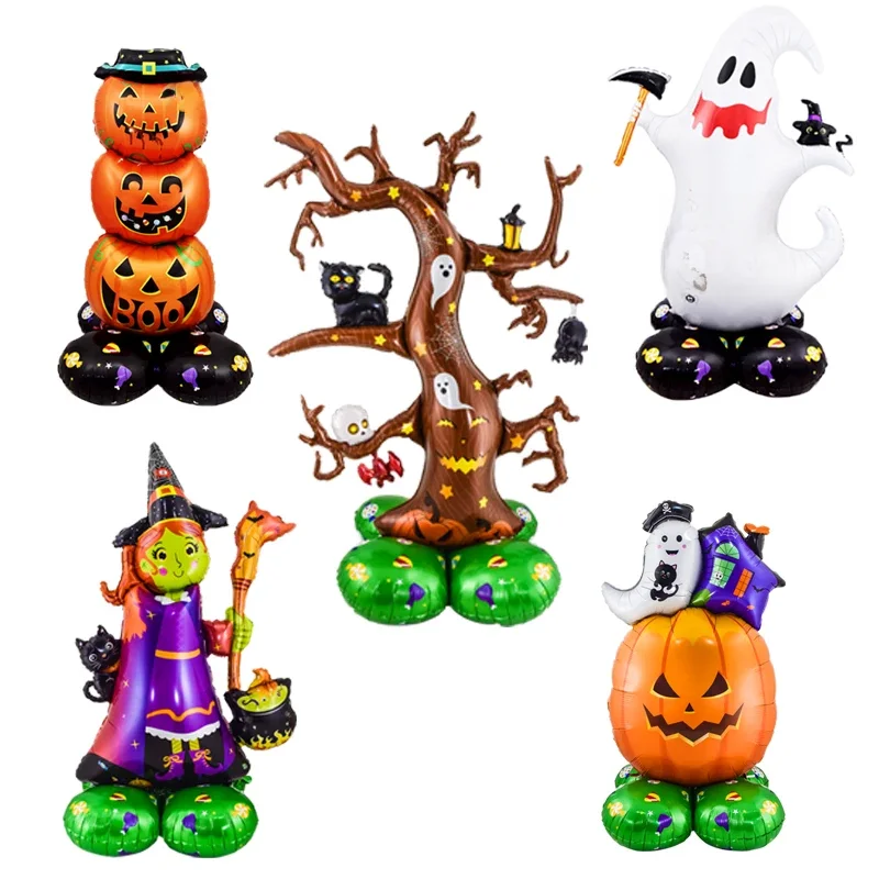 1 Set Riesige Ständerballons für Halloween-Party Geister-, Totenkopf-, Kürbis-, Baum- und Zaubererform Ballons Halloween-Dekorationen 2027