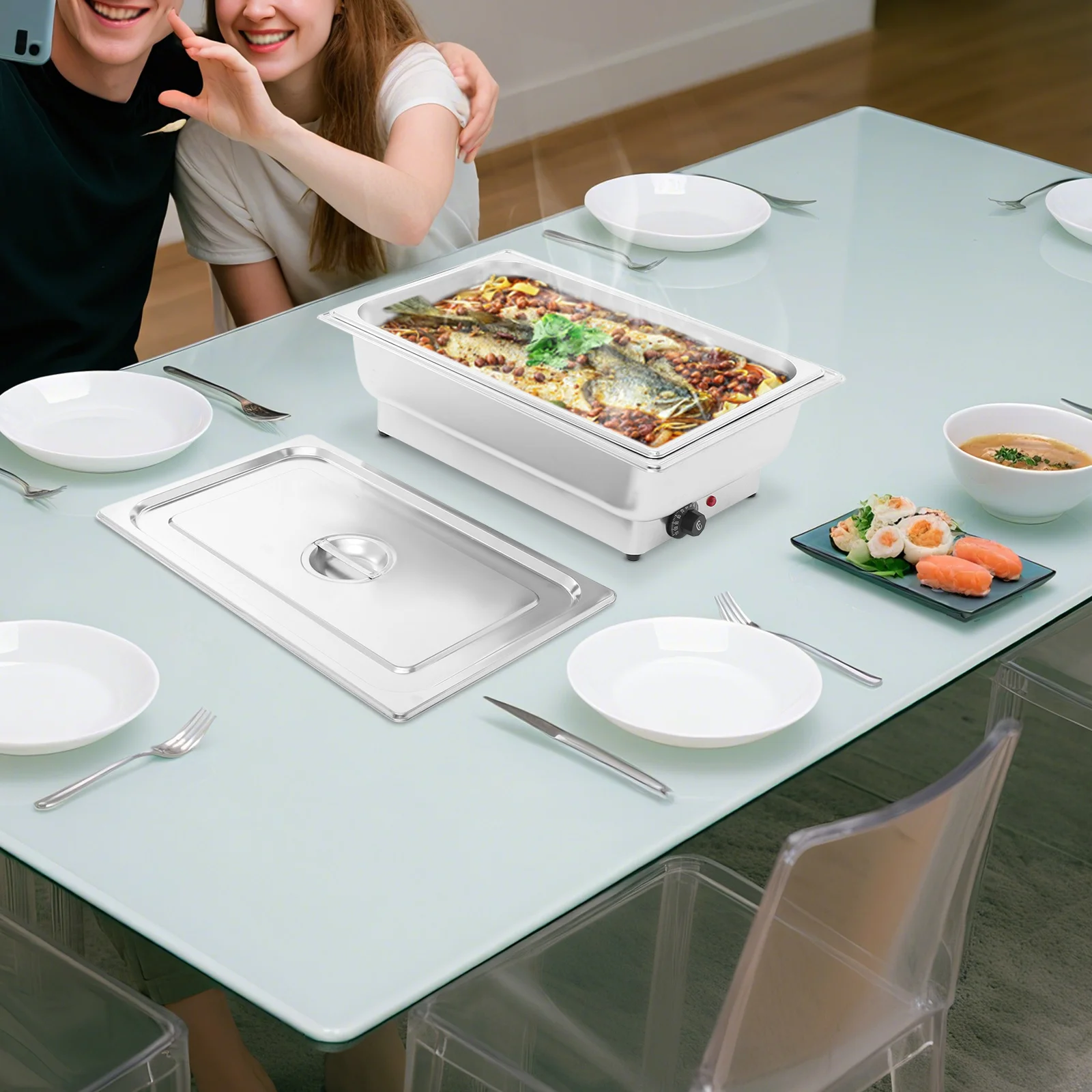 

600W 13.5L Electric Stainless Steel Catering Buffet Servers, Chafing Dining Stove Dishes for Buffet Restaurants, Snack Bars, etc