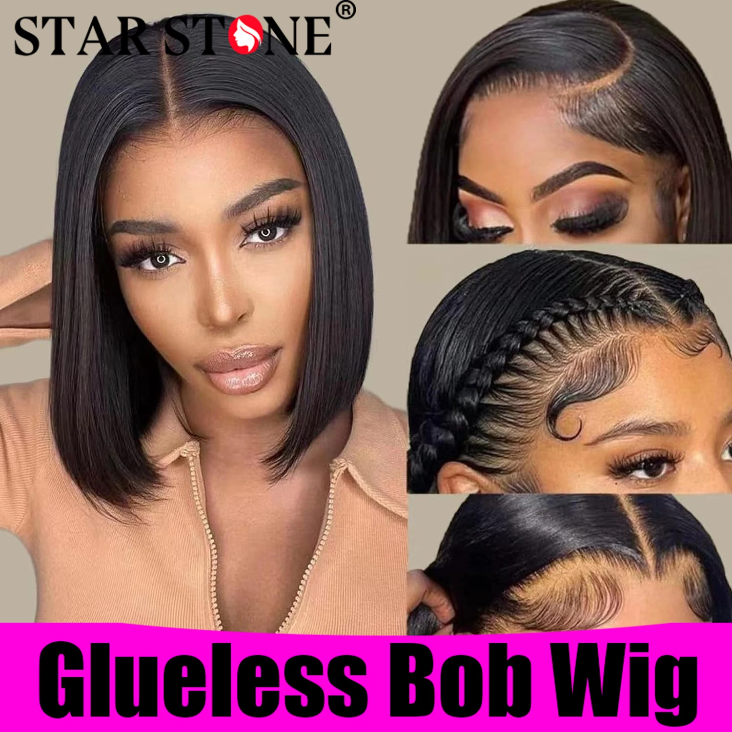 

180% Density Straight Bob Wig Glueless Wig Human Hair Ready To Wear HD 6X4 Lace Closure Wigs Human Hair Preplucked Baby Hair