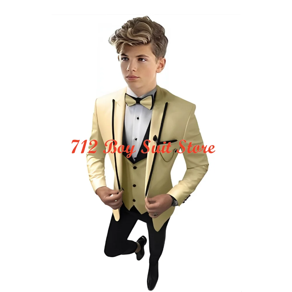 Jongens Smoking Formele 3-delige Bruiloft Kids Pak Slim Fit Blazer Vest Broek Set Kinderen Outfit