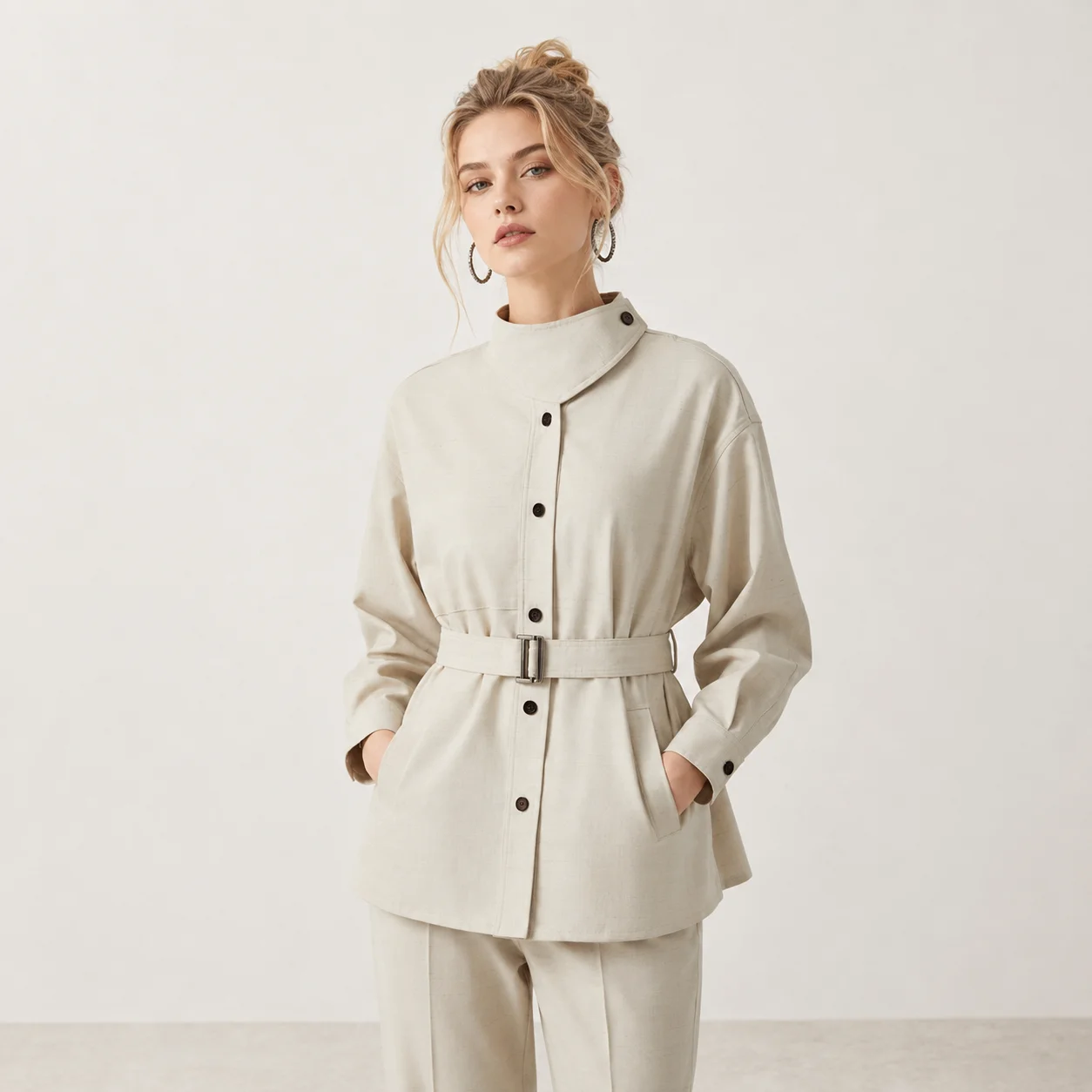 Tailored Coat Wool - K2522X Luxury Womens Wool Linen Blend