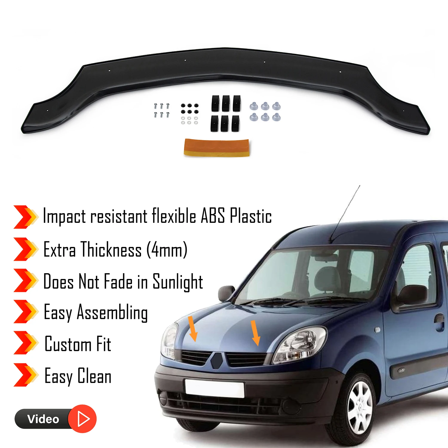 Hood Deflector Guard for Renault Kangoo (2008-2013) Bug Shield Bonnet Protector / 4 mm thickness and ultra-durable material