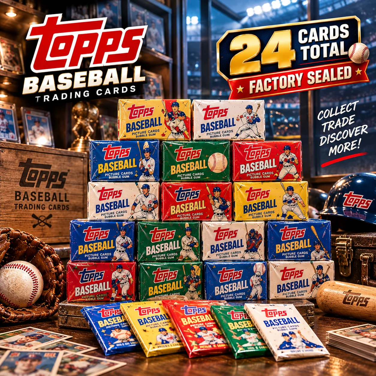 24 Cards Topps Baseball Trading Card Collection, Assorted Baseball Cards, Retro to Modern Style Sports Card Bundle, Mixed Baseball Collectibles for Card Collectors, Trading, Binder Storage, Display, Christmas Gifts, Holiday Gift Giving & Baseball Fans
