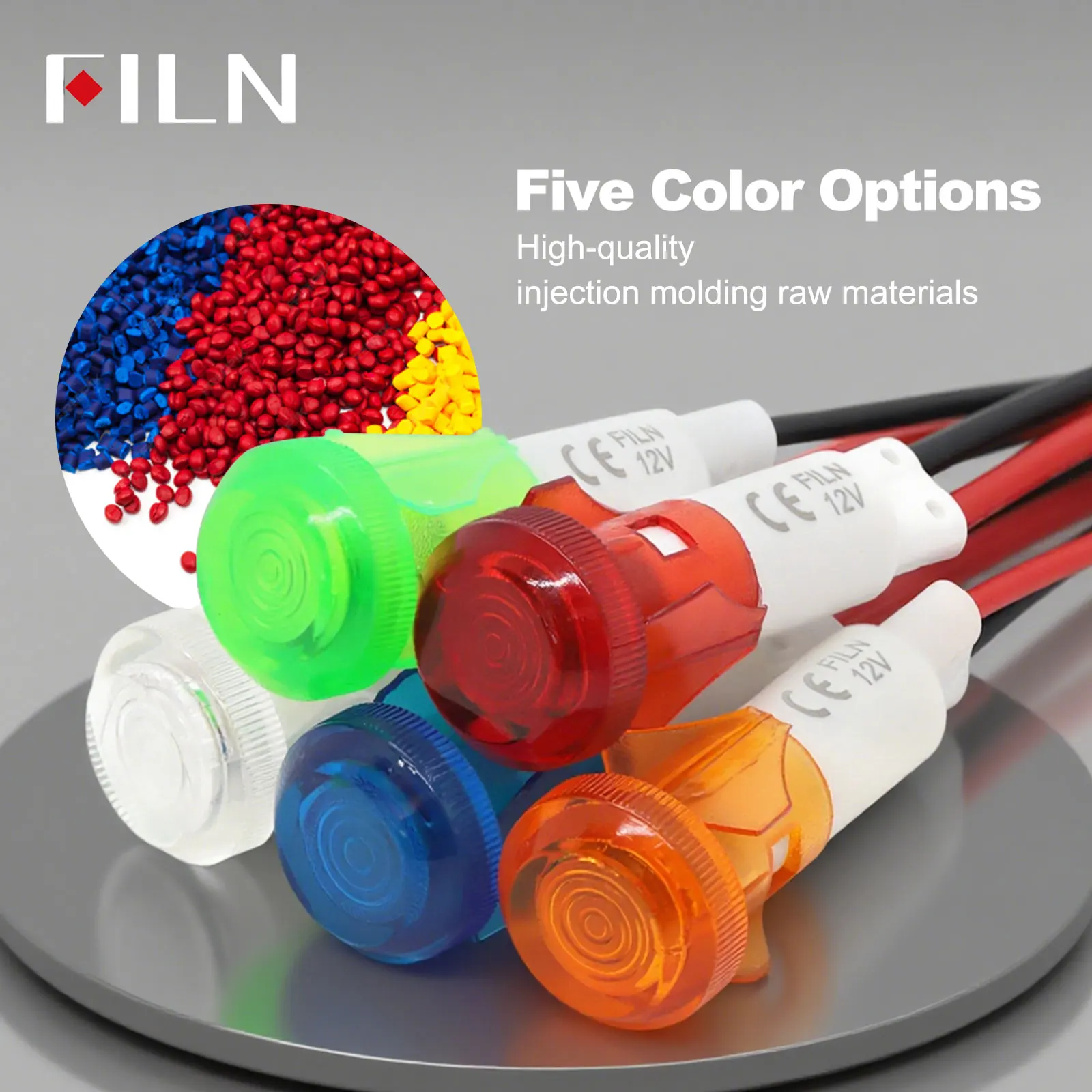 12mm panel hole red green yellow water heater plastic 12v indicator light with 20cm cable
