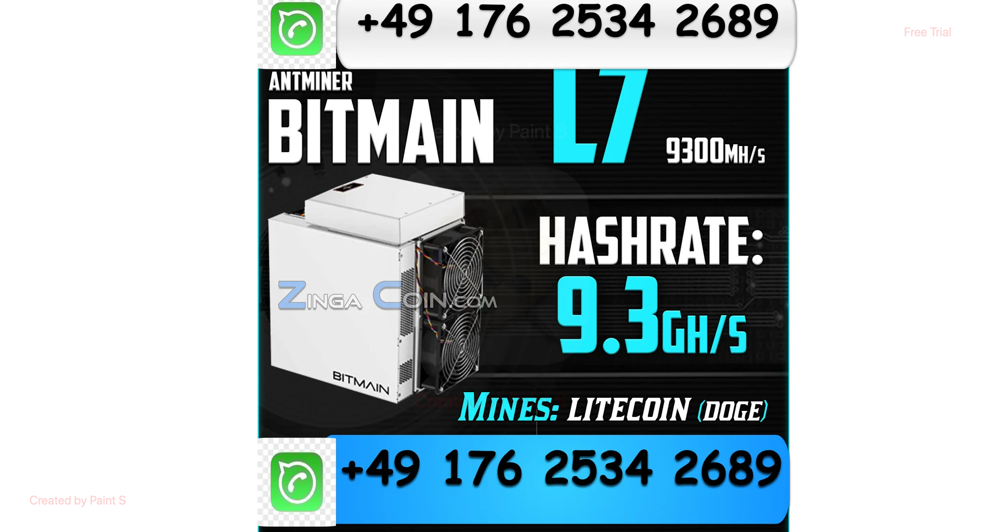 

H! Доступный Новый аутентичный Bitmain Antminer L7 9300Mh/s 3350W DOGE/LTC Miner оригинал