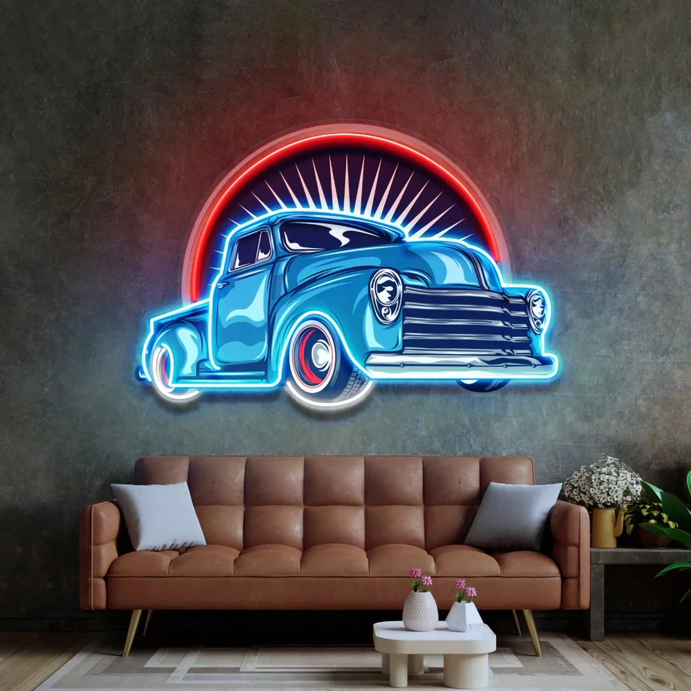 Car Neon Sign UV Print Vintage Pickup Truck Neon Game Room Boy Room Decor Car Bar Club Wall Decor Gift for Him