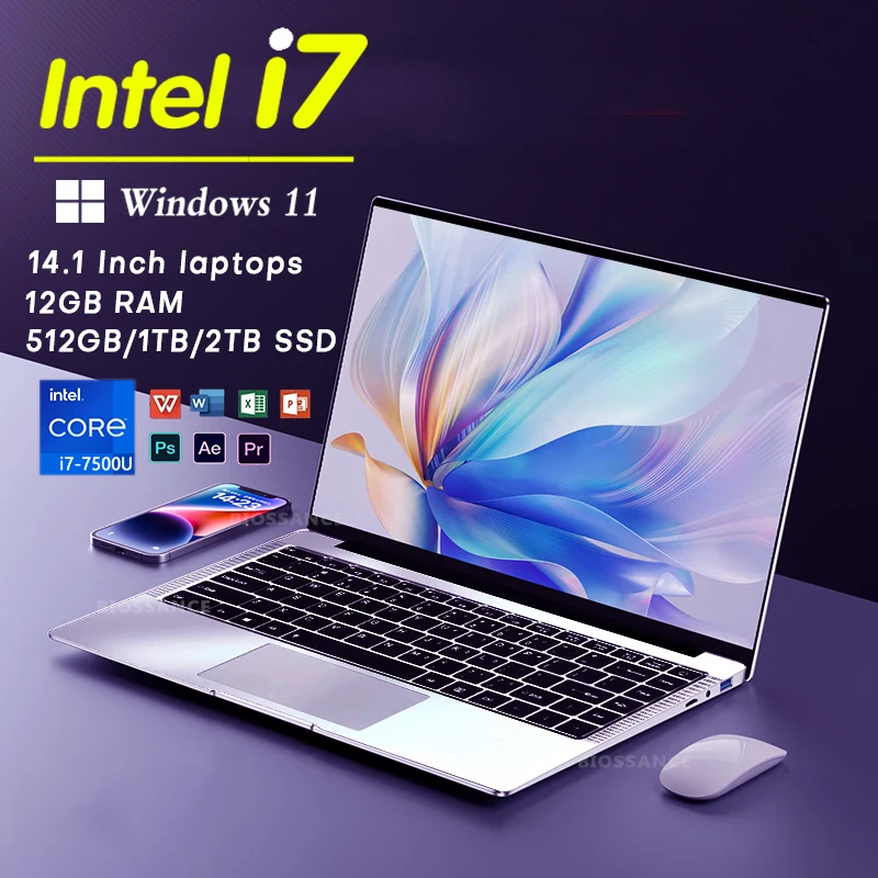 PC portatile Intel da 14,1 pollici Laptop ultra sottile Intel Core i7 7500U Laptop 12 GB di RAM 2 TB SSD Computer da studio per ufficio Laptop Windows 11