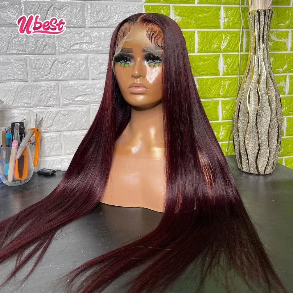 Peruaanse Steil Haar Kant Voor Pruik Menselijk Haar Pruiken 99J Bordeaux Pre Geplukt 13X4 Gekleurde Kant Voor menselijk Haar Pruiken Voor Vrouwen