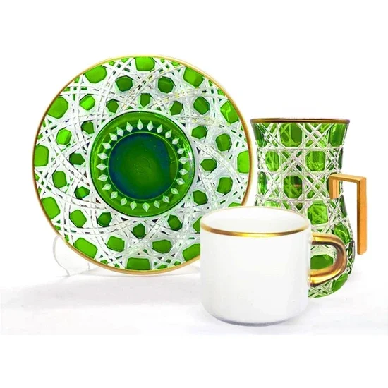 

Toygar Drop Handle Asena Tea Coffee Set 6+6 Straw Green