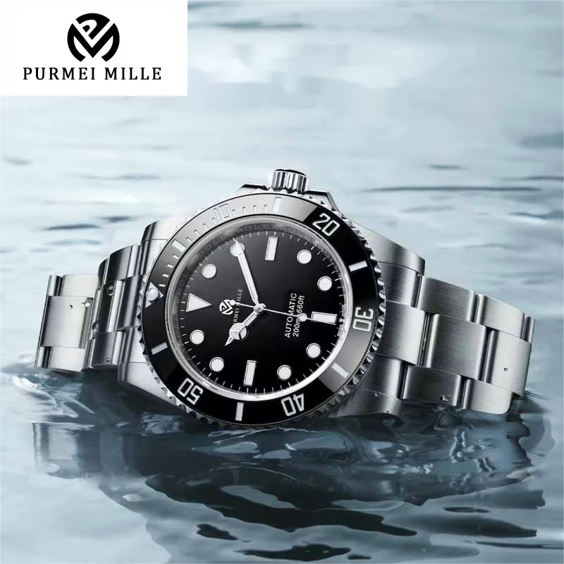 Purmei mille montre mécanique automatique de luxe pour hommes Bracelet en acier inoxydable argent or noir bleu céramique étanche 40mm verre