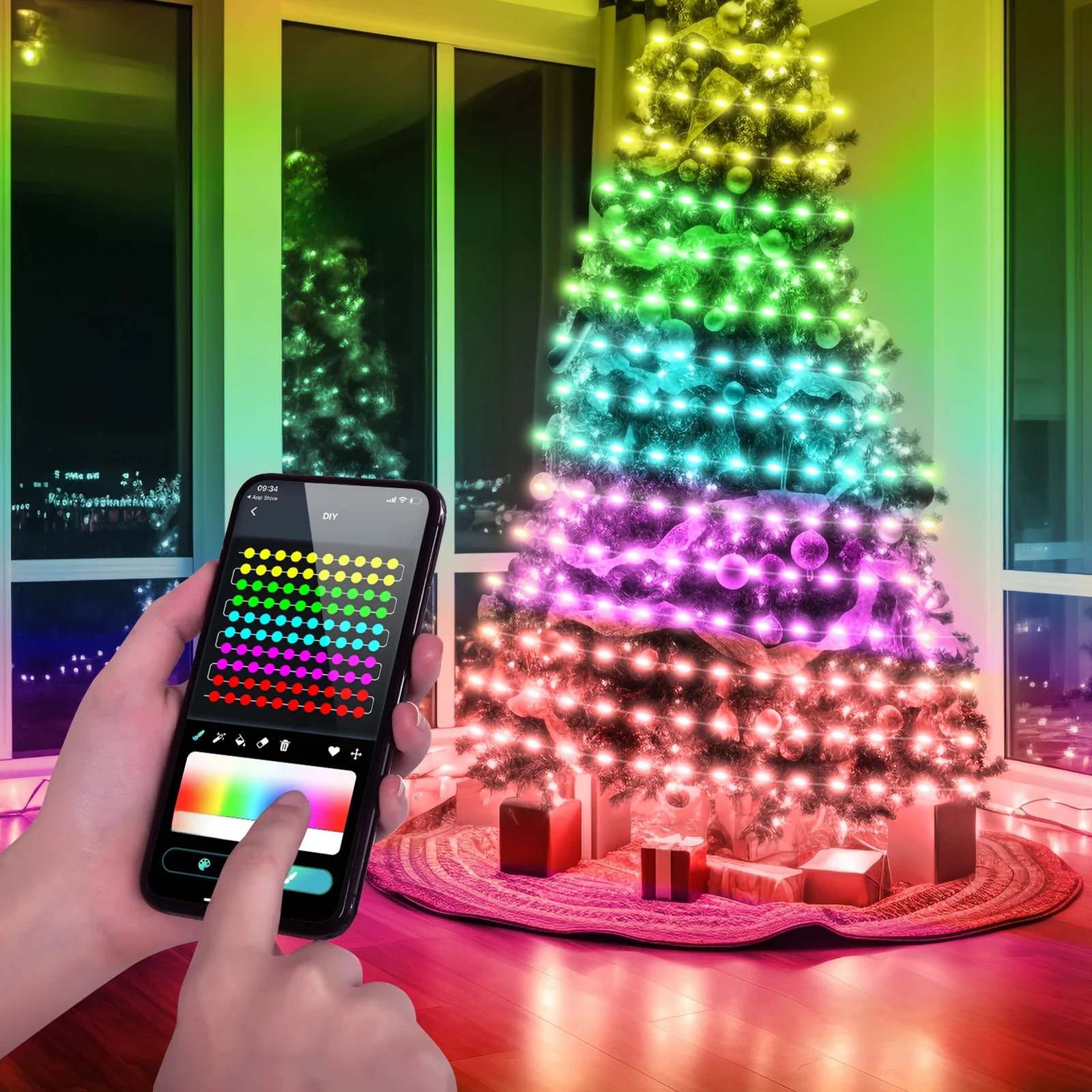 5V USB RGBIC Fairy String Light 25/20/10M Świąteczne światło z aplikacją Bluetooth i pilotem do dekoracji choinki Xmas tree Garland — zdjęcie 2