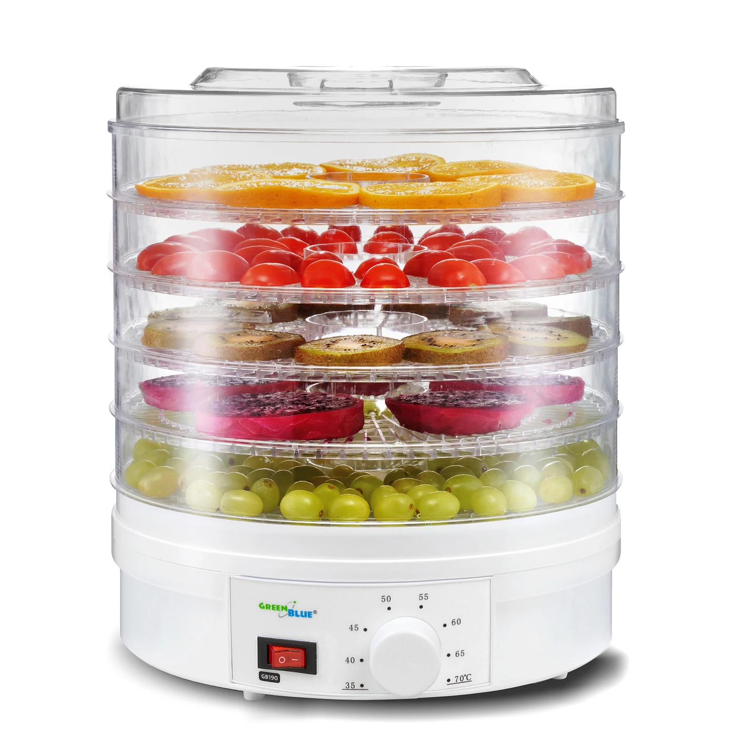 Secador de hongos, verduras y frutas 35 a 70 ° C 250W 5 unidades de 3,5 cm de altura GreenBlue GB190