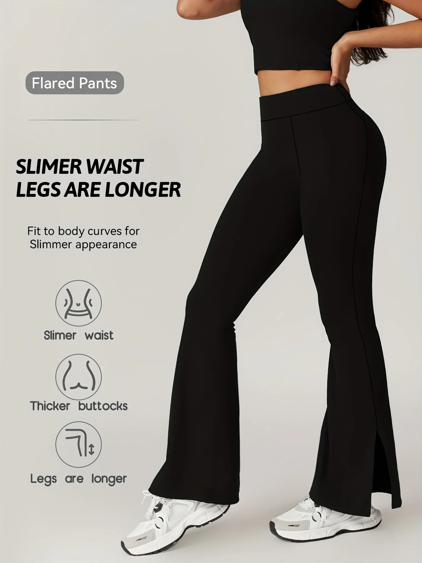 

Весенние женские брюки-клеш, брюки для йоги, дизайн с разрезом по подолу, высокая эластичность талии, подходят для повседневных упражнений для йоги