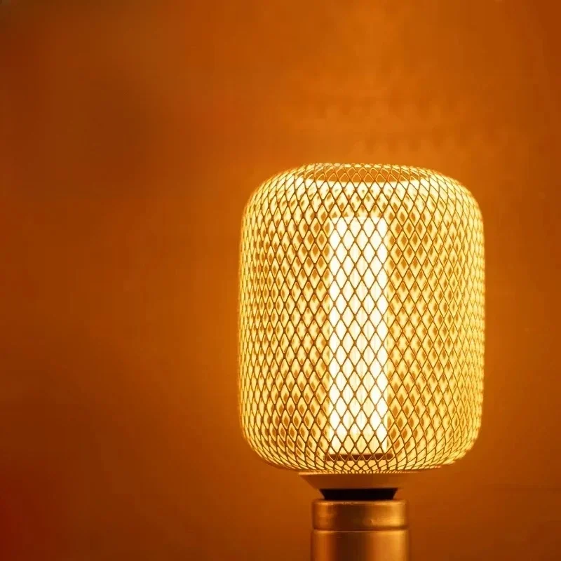 Lampe nordique en fer forgé avec couvercle en maille, Cage métallique, ampoule E27, Bar à manger, café, pilier lumineux de luxe, éclairage de décoration de salle de maison