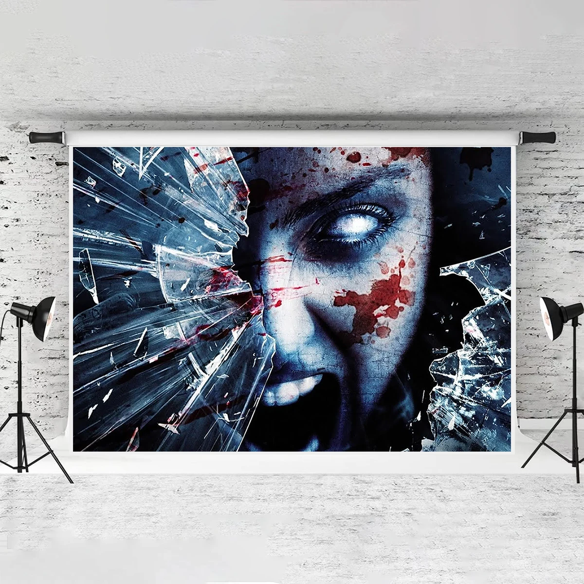 Creepy Scare Ghost Backdrop Haunted House Background Halloween Party Decor Bloody White Eye Walking Dead  Welcome Banner Poster