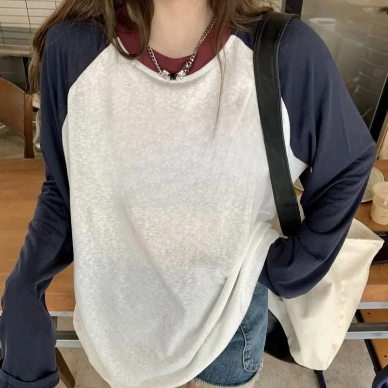 Odzież damska moda prosta luźna koszulka z długim rękawem wiosna lato Casual sweter z okrągłym dekoltem Lady drukowanie cienki top Tee — zdjęcie 2