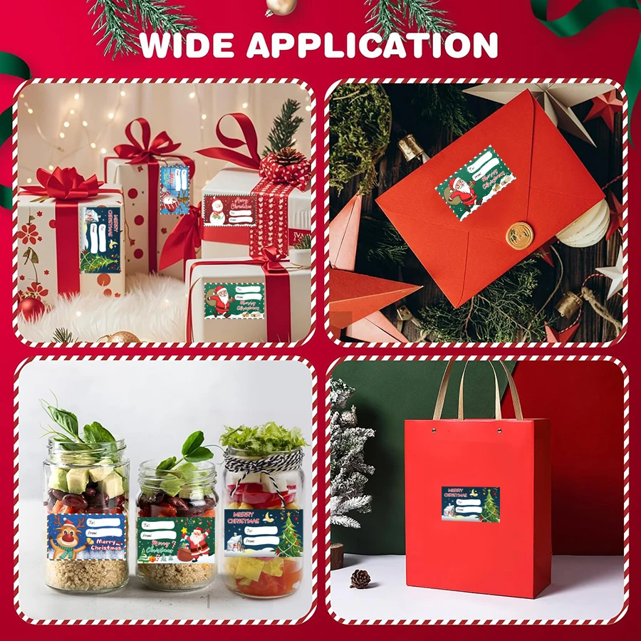 500 ชิ้นสติกเกอร์ป้ายของขวัญคริสต์มาสรูปม้วน, ป้ายชื่อแบบมีกาวในตัวสำหรับของขวัญ, กระเป๋า, กล่อง, กระดาษห่อของขวัญ