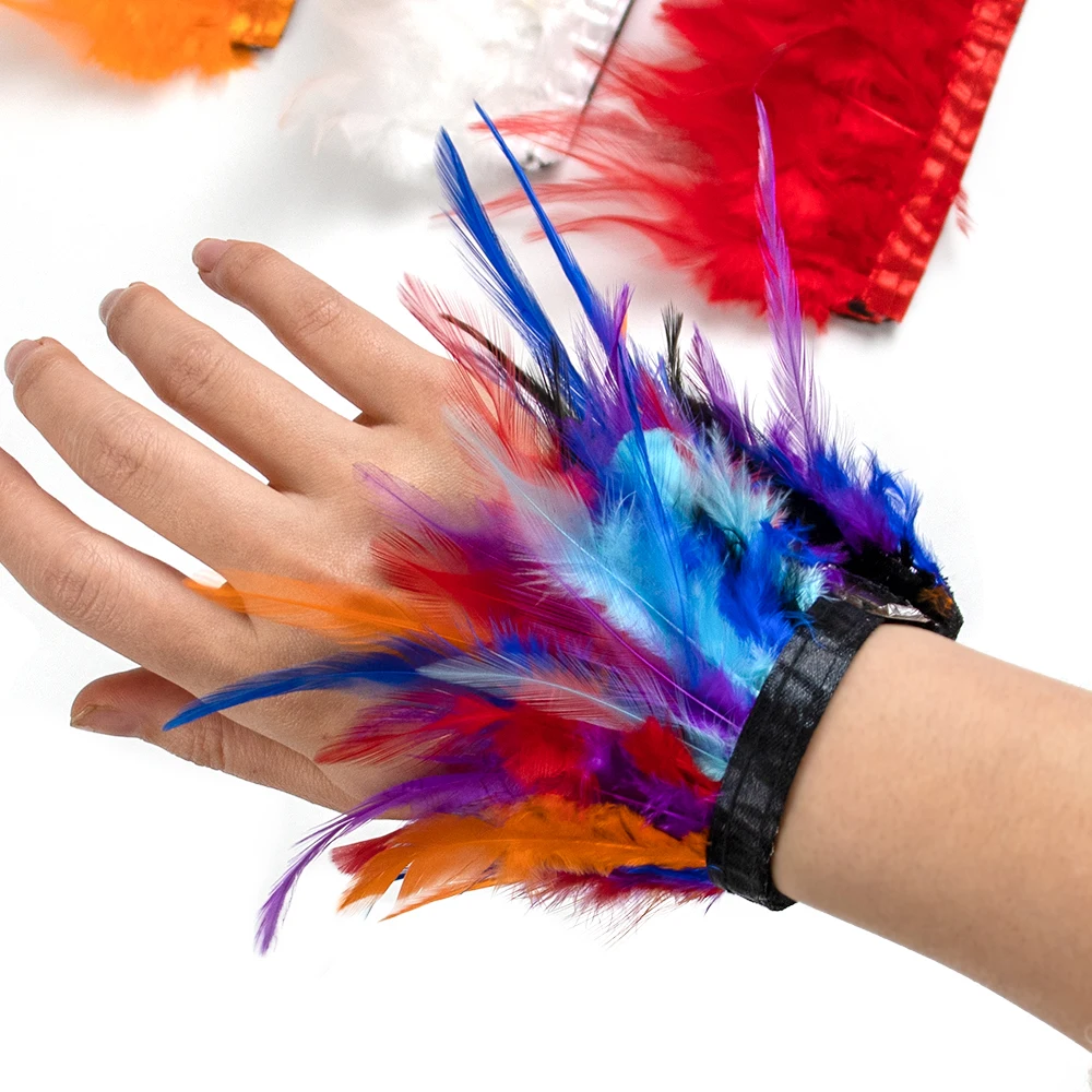 Mancommuniste en plumes colorées brillantes pour femmes, bracelet à pression personnalisé, mancommuniste en plumes, tenue de mode