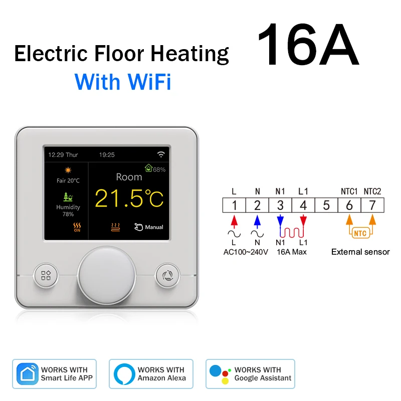 Tuya Smart Home Wifi Thermostat For Underfloor Heating Cable Temperature Controller 220V Termostato 16A  Alexa Google Assistant