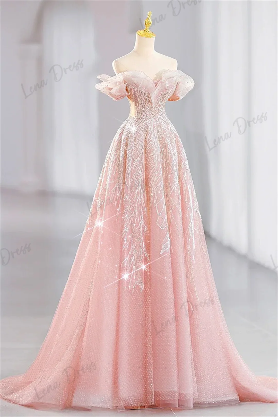 Lena Women Evening Dress Evening Dress Stylish Wedding Dresses Pink Beads Elegant Womens Party Dresses for Formal Occasions Prom