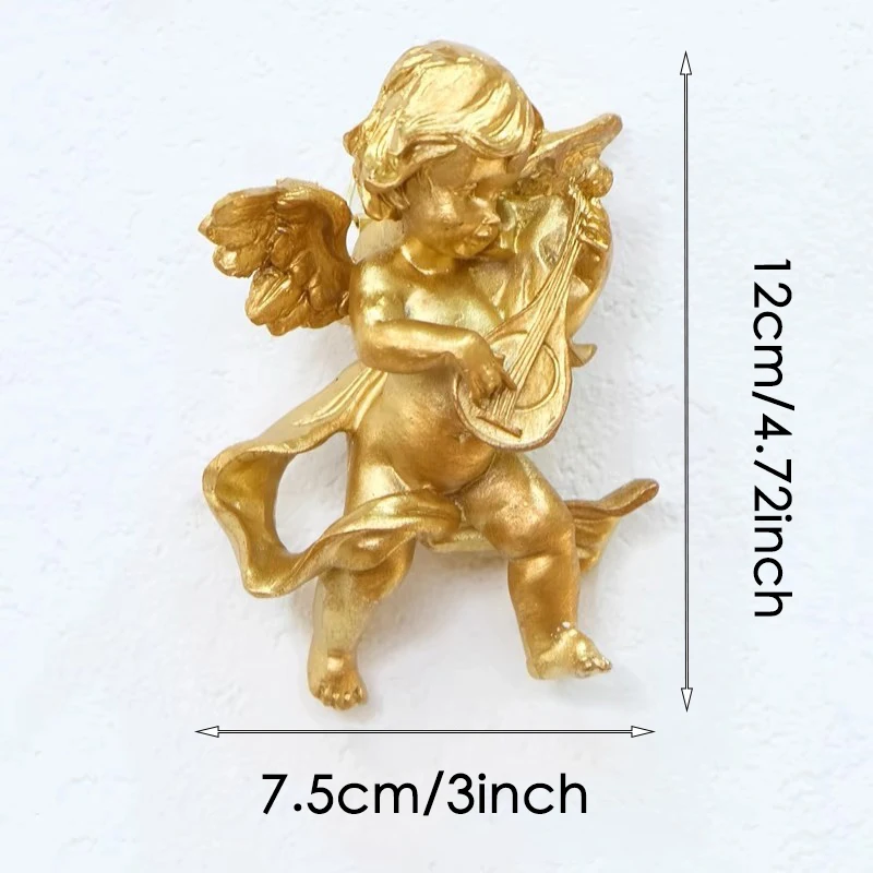 Mini Golden Musica Angel Sculpture Vintage Resin Art Wall Decor Home Decor Creative Small Gift