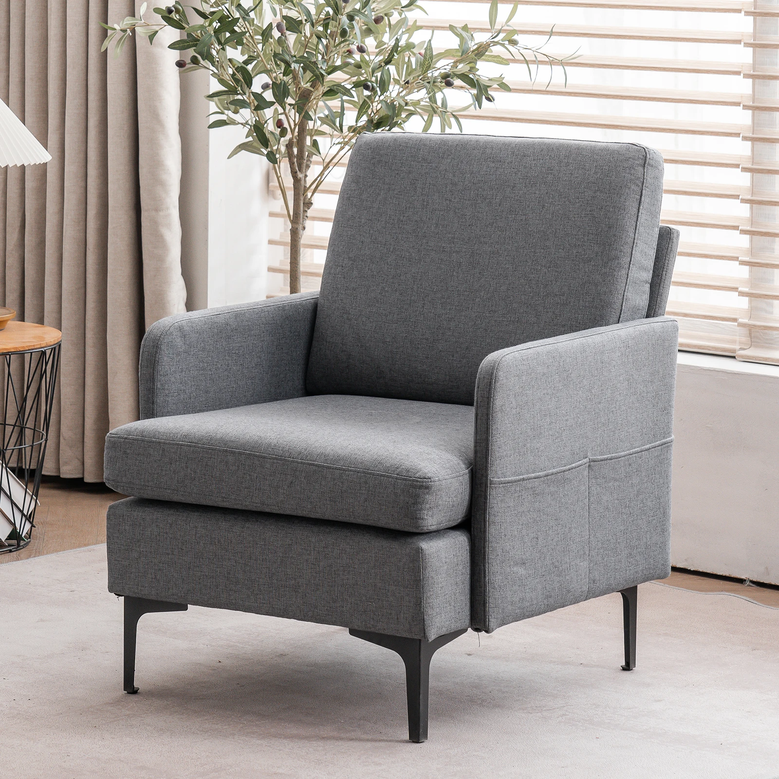 Lounge Chair, Comfy Single Sofa Accent Chair for Bedroom Living Room Guestroom, Dark Grey