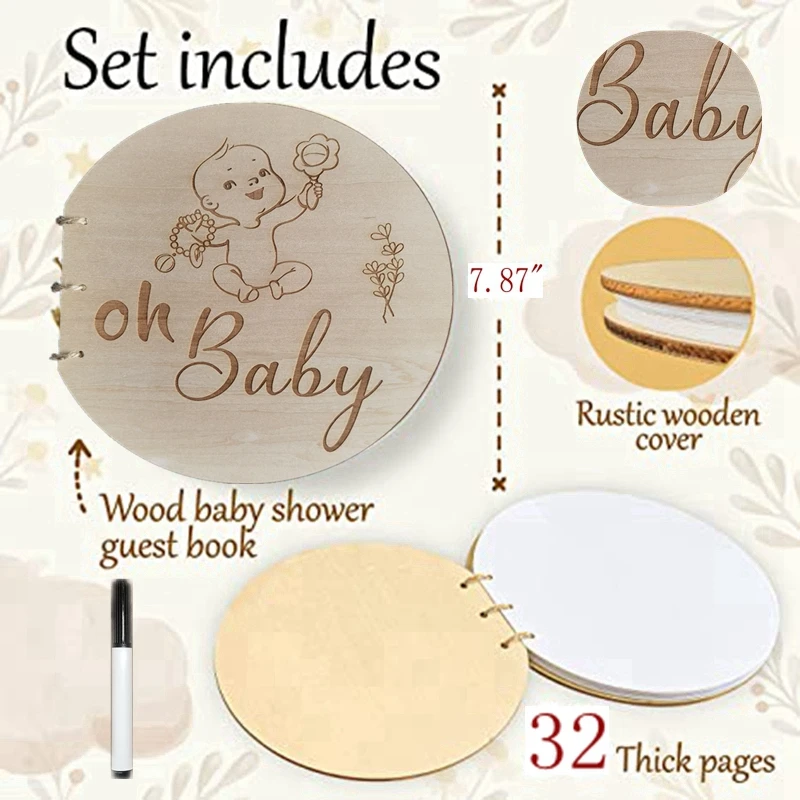 New Arrive Baby Shower Guest Book  Pregnancy Journal Baby Scan Scrapbook Personalised Wooden Diary New Mum Gift