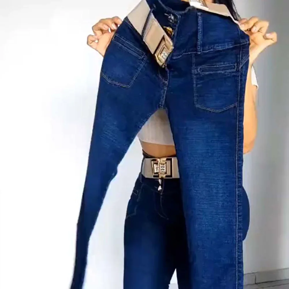 Jesienno-zimowa elastyczna damska obcisłe dżinsy rurki wysoka talia cienka spodnie jeansowe ołówkowe Legging Slim Fit spodnie ze stretchem Streetwear Push Up — zdjęcie 2