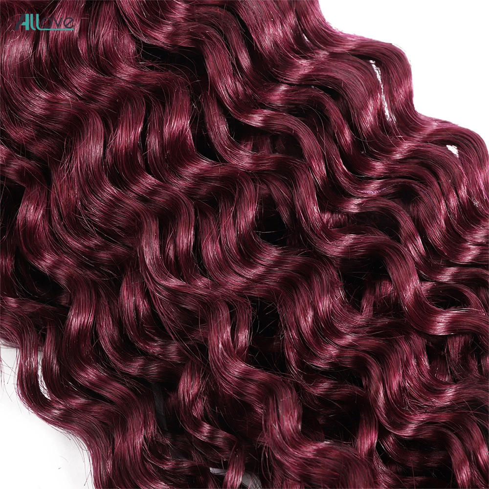 Allove 99J Burgundy Bulk Human Hair For Braiding Brazilian Deep Wave Bulk 1 3 4 Pieces Colored Remy Hair Extensions For Women